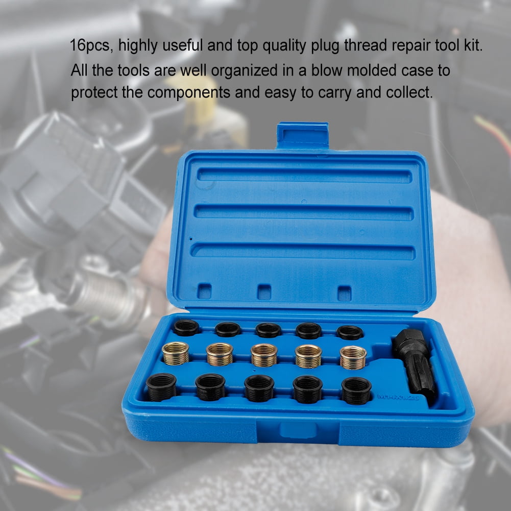 EECOO 16Pcs Spark Plug Tap Thread Repair Tools Rethreading Kit,Spark