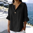 thumbnail image 3 of Tsesme Ruffle 3/4 Sleeve Tops for Women, V-Neck Button Pullover Loose Shirt, Lightweight Summer Causal Fashion T-Shirt XXL, 3 of 6