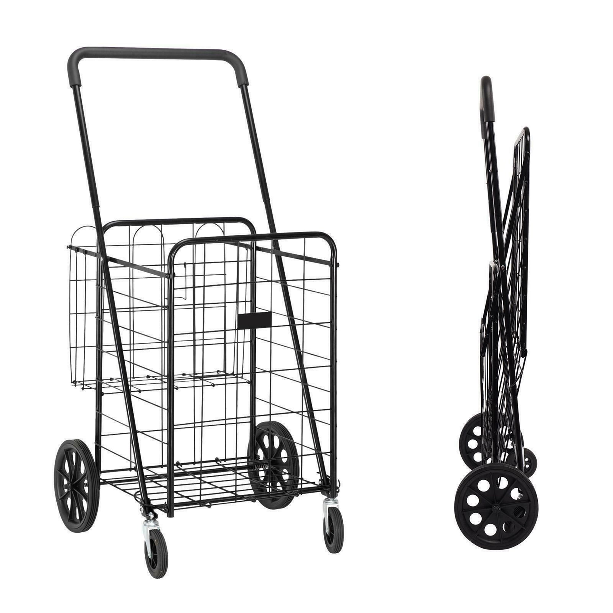Utility Shopping Cart Foldable Jumbo Basket Outdoor Grocery Laundry w/ Wheels 