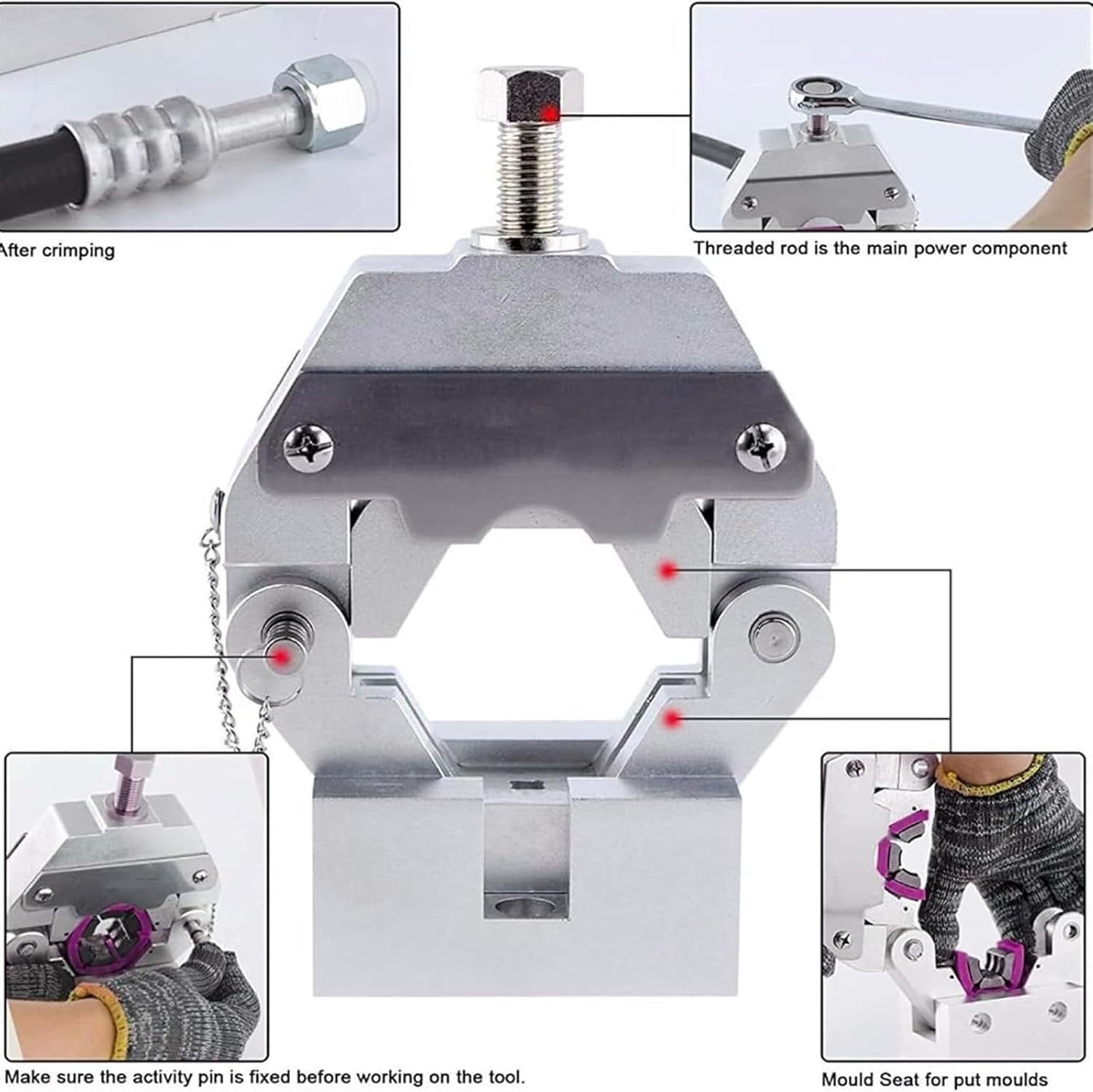 Hydraulic AC Hose Crimper, Manual A/C Hose Crimper Kit, Air Conditioning Repaire Hydraulic Hose Crimping Tool with 4 Dies #6 8 10 12, for Automotive Air Conditioner Hose