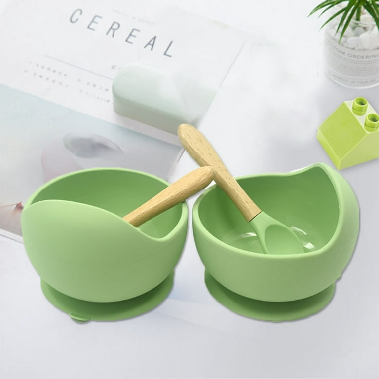 ETOP】 [0-3 years old] 2 Pcs BPA Free Silicone Waterproof Baby Suction Bowl  Training Spoon Set Non-Slip Learning Feeding Dish Plate Utensils