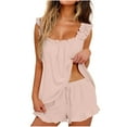 thumbnail image 3 of Yeaiivve Womens Pajama Sets Ruffle Tank Tops and Shorts Set Soft Comfy Pjs Lounge Set Linen Summer Loungewear Light Pink XXL, 3 of 7
