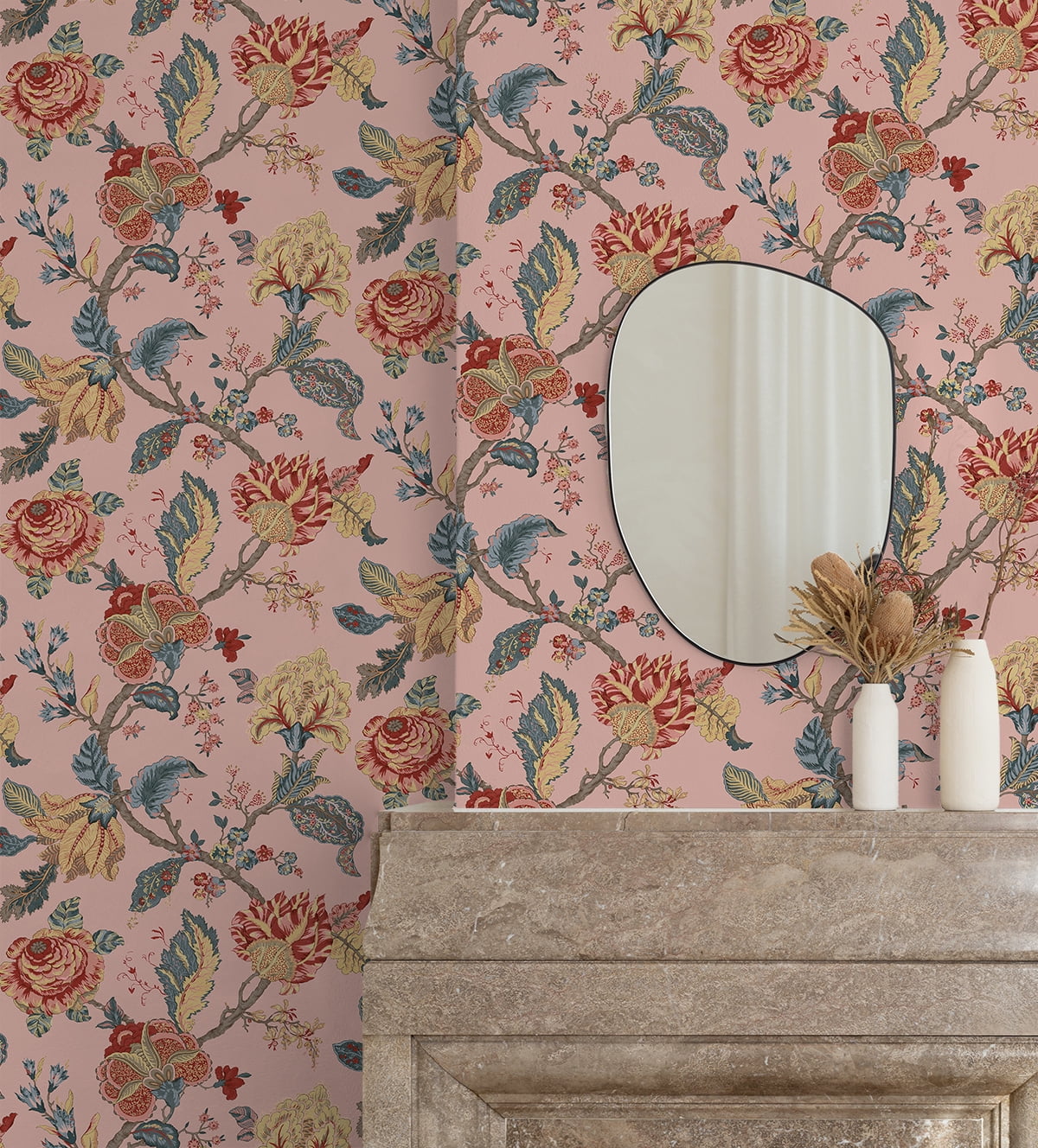 NextWall  Kianna Jacobean Peel and Stick Wallpaper 20.5 in. W x 18 ft. L - Blush
