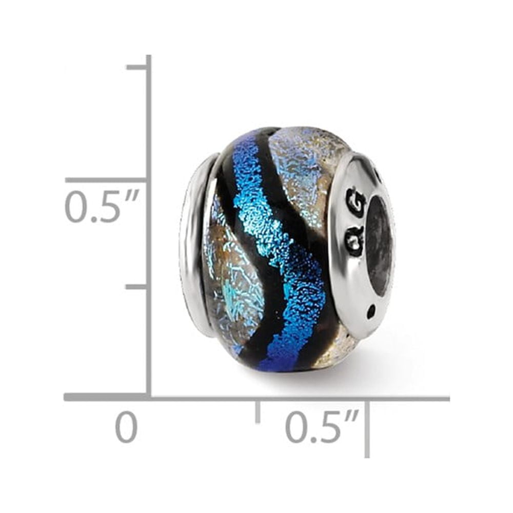 925 Sterling Silver Reflections Blue Dichroic Glass Bead; for Adults and Teens; for Women and Men