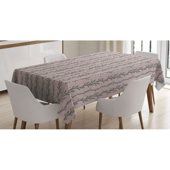 Floral Tablecloth, Pattern of Budding Flowers on Vertically Aligned Branches, Rectangle Satin Table Cover Accent for Dining Room and Kitchen, 60" X 90", Pale Grey Charcoal Grey, by Ambesonne