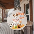 thumbnail image 3 of Trick or Treat Jack Russell Terrier Funny Mummy Cosplay Pumpkin Candy Basket Round Wood Sign Parson Jack Dog Lover Hanging Wall Home Decor - 12016, 3 of 5