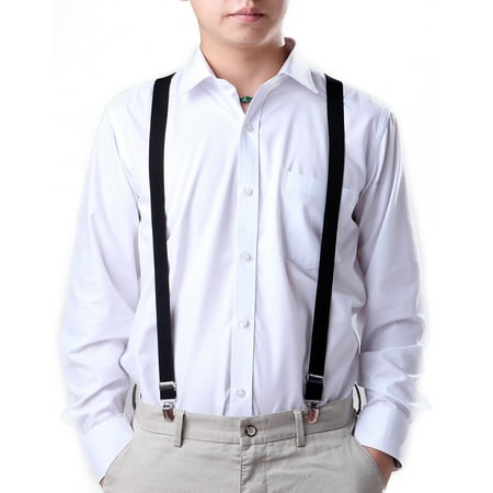 - HDE Men's Elastic Y-Back Clip Suspenders - 1 Inch Wide (Black)