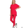thumbnail image 2 of Zenana Plus Size Round Neck Brushed DTY Microfier Short Sleeve Hi-Low Hem & Full Length Leggings Loungewear Set, 2 of 5
