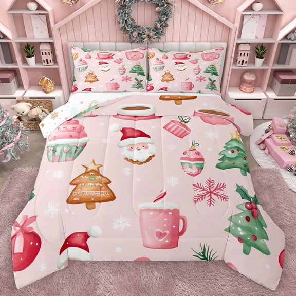 Homewish Teens Kids Children Christmas Santa Claus Bedding Comforter Set 2pcs,Happy Xmas Twin Comforter Sets Microfiber,Happy New Year Breathable Bedding Set,Ultra Soft Home Decor,Reversible