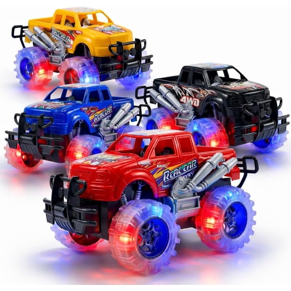 ArtCreativity Light-Up Monster Truck Set Flashing LED Tires 4 Pack