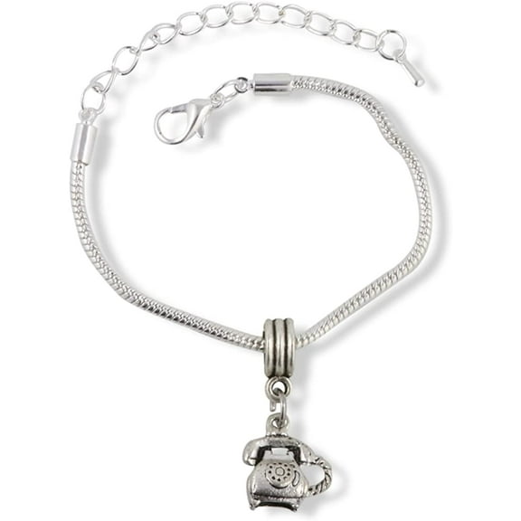 Emerald Park Jewelry Telephone (Old Style Rotary with Pick up to Ear and Mouth) Snake Chain Charm Bracelet