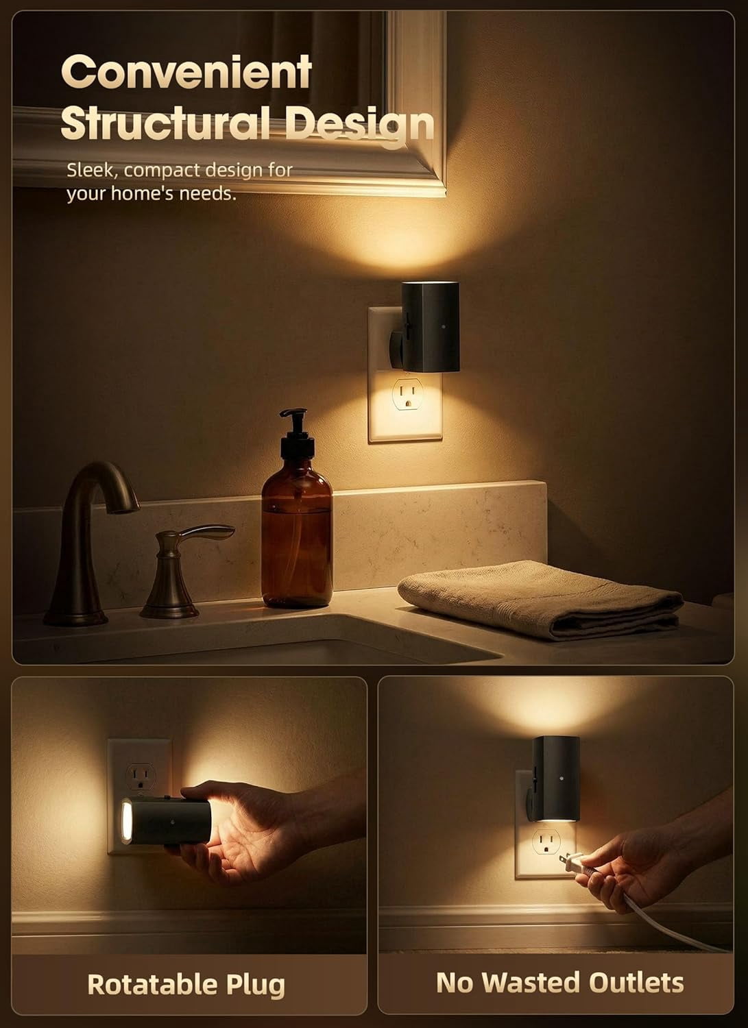 2 Pack Night Lights Plug Into Wall, Modern Night Light with Rotating Plug, Dusk to Dawn Sensor, 0-100LM Stepless Dimming Nightlights, Home Decor for Hallway Bedroom Bathroom, Soft White