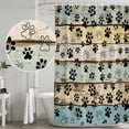 thumbnail image 4 of Teal Brown Paw Prints Shower Curtain Set - Extra Long 72" x 96" Washable Bathtub Curtain with 12 Hooks, Vintage Farmhouse Wooden Grain Waterproof Fabric Stall Shower Curtains for Bathroom Décor, 4 of 6