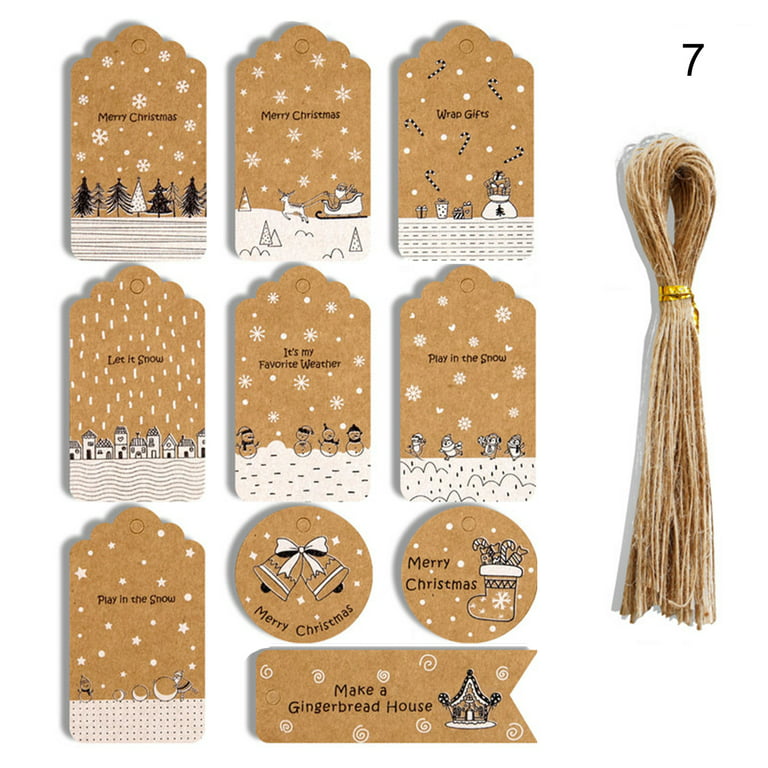 Christmas Gift Tags Xmas Brown Kraft Paper Hanging Tags with Twine
