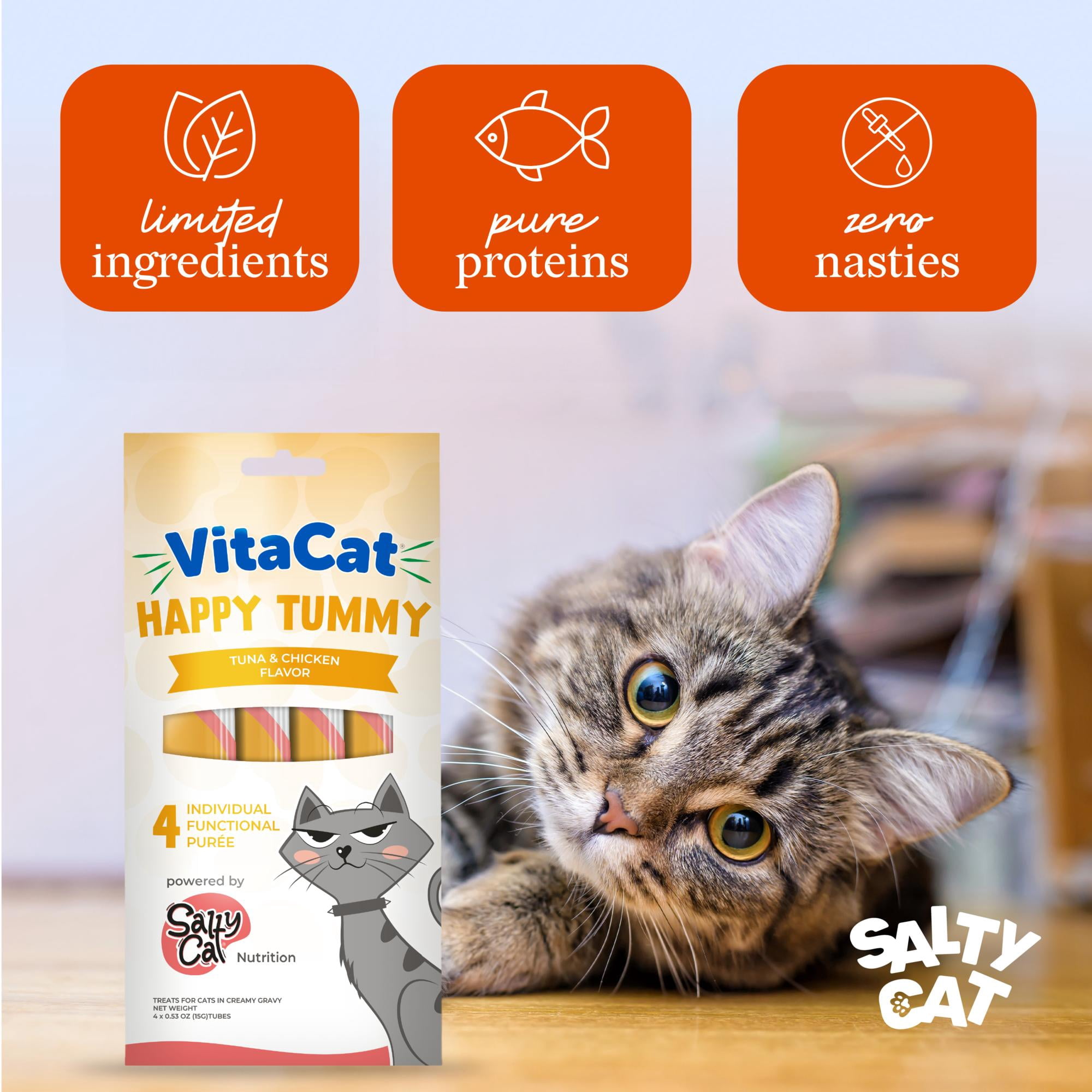 (12 pack) Salty Cat by VitaCat Happy Tummy Tuna & Chicken Soft Treats for Cats, 60g Pouch (4 Pack)