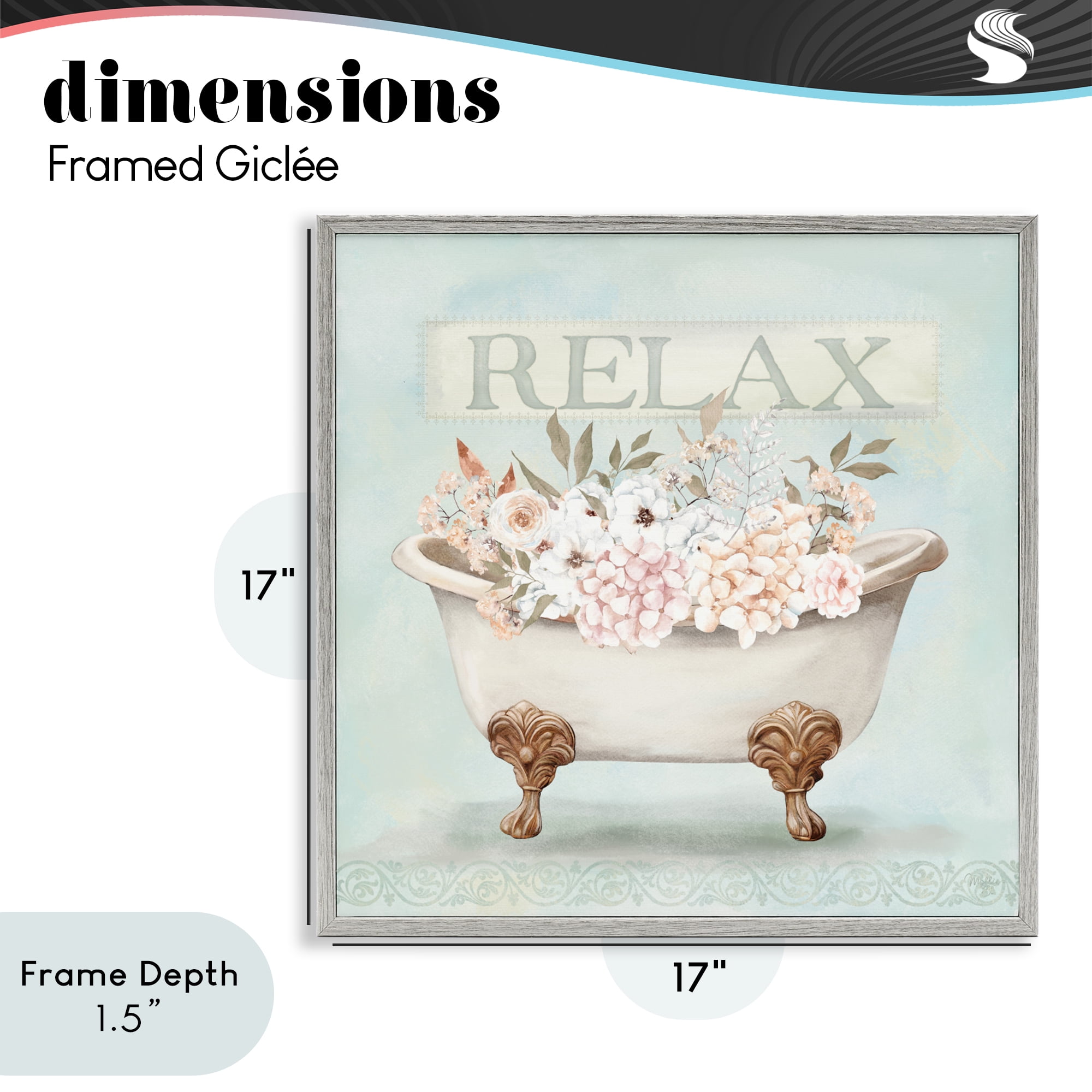 Stupell Industries Relax Floral Tub Gray Framed Giclee Art, design by Mollie B.