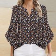 thumbnail image 2 of DeHolifer T-Shirts for Women Floral Printed V-Neck 3/4 Sleeve Summer Casual Dressy Tee T-Shirts Gray L, 2 of 4