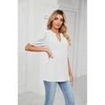 thumbnail image 2 of XCHQRTI Pleated Puff Sleeve Shirt Women's V Neck Solid Color Tops Summer Hollow Tunic Dressy Blouse, 2 of 8
