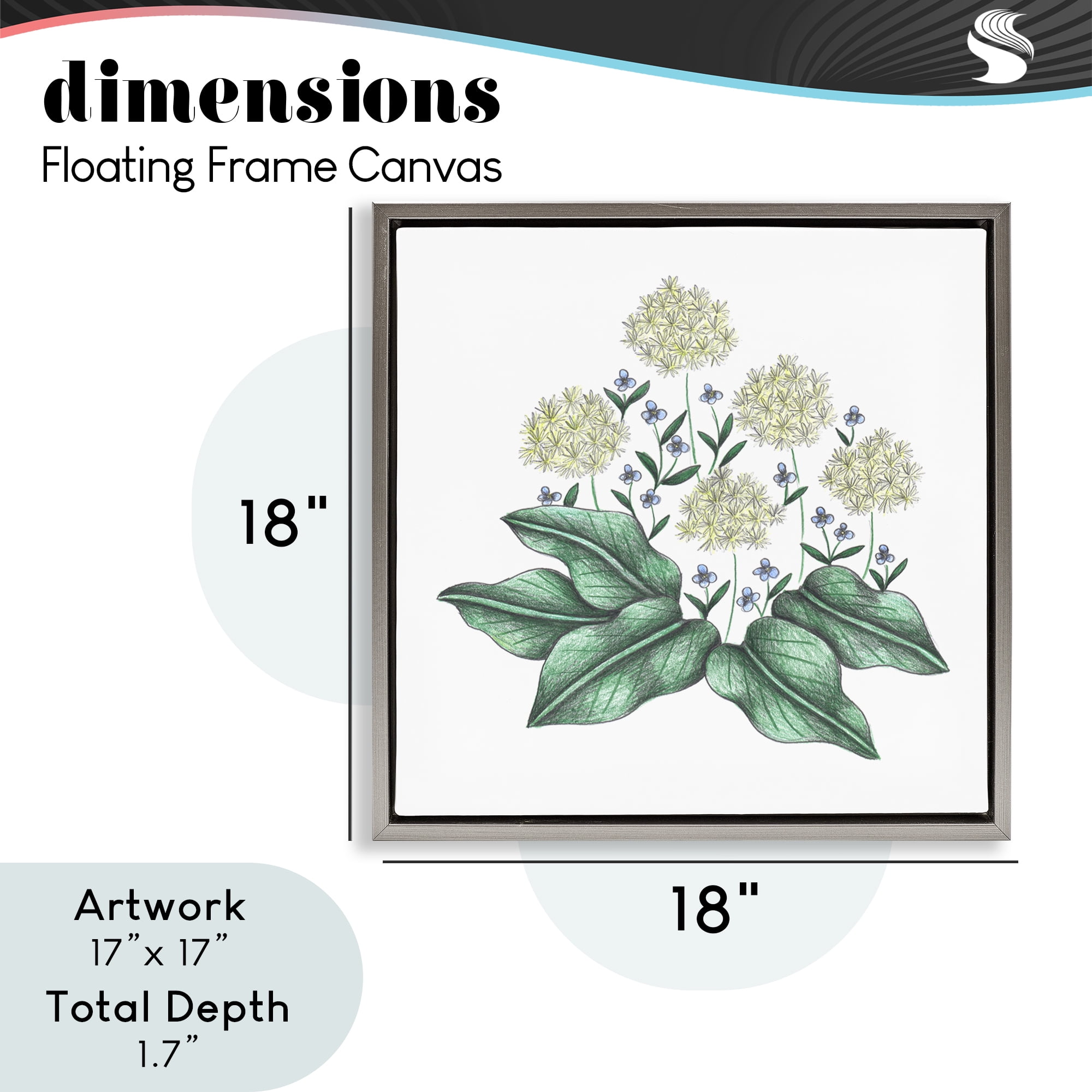 Hello Wildflower Vintage Sketch Gray Framed Floater Canvas Wall Art, design by Cecilia Battaini