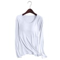 thumbnail image 2 of YDFCWXW Womens Basic Long Sleeve Pajama Tops Built in Bra Crew Neck Comfy Slim Fit Stretch Tees Shirts Top Light Gray, M, 2 of 7