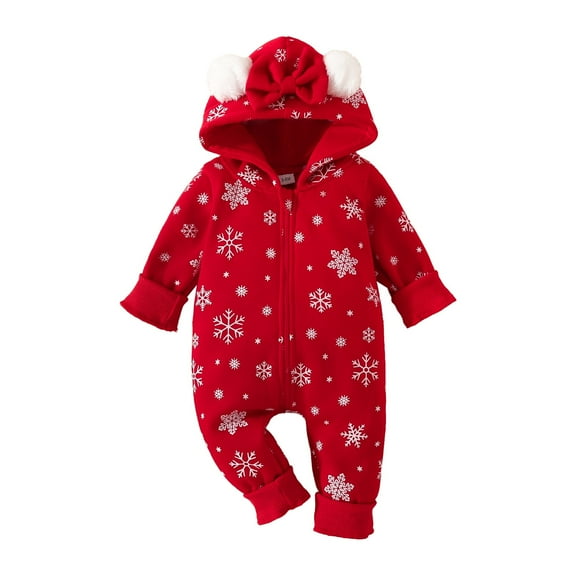 Coerni New born Baby Girl Boy Christmas Clothes Winter Snowflake Romper Long Sleeve Hooded Jumpsuit Bodysuit Xmas Outfits