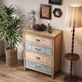thumbnail image 5 of AENKYO Vintage 4-Drawer Storage Chest, Distressed Wood Accent Cabinet with Boho Floral Design, Blue & Beige, 5 of 10
