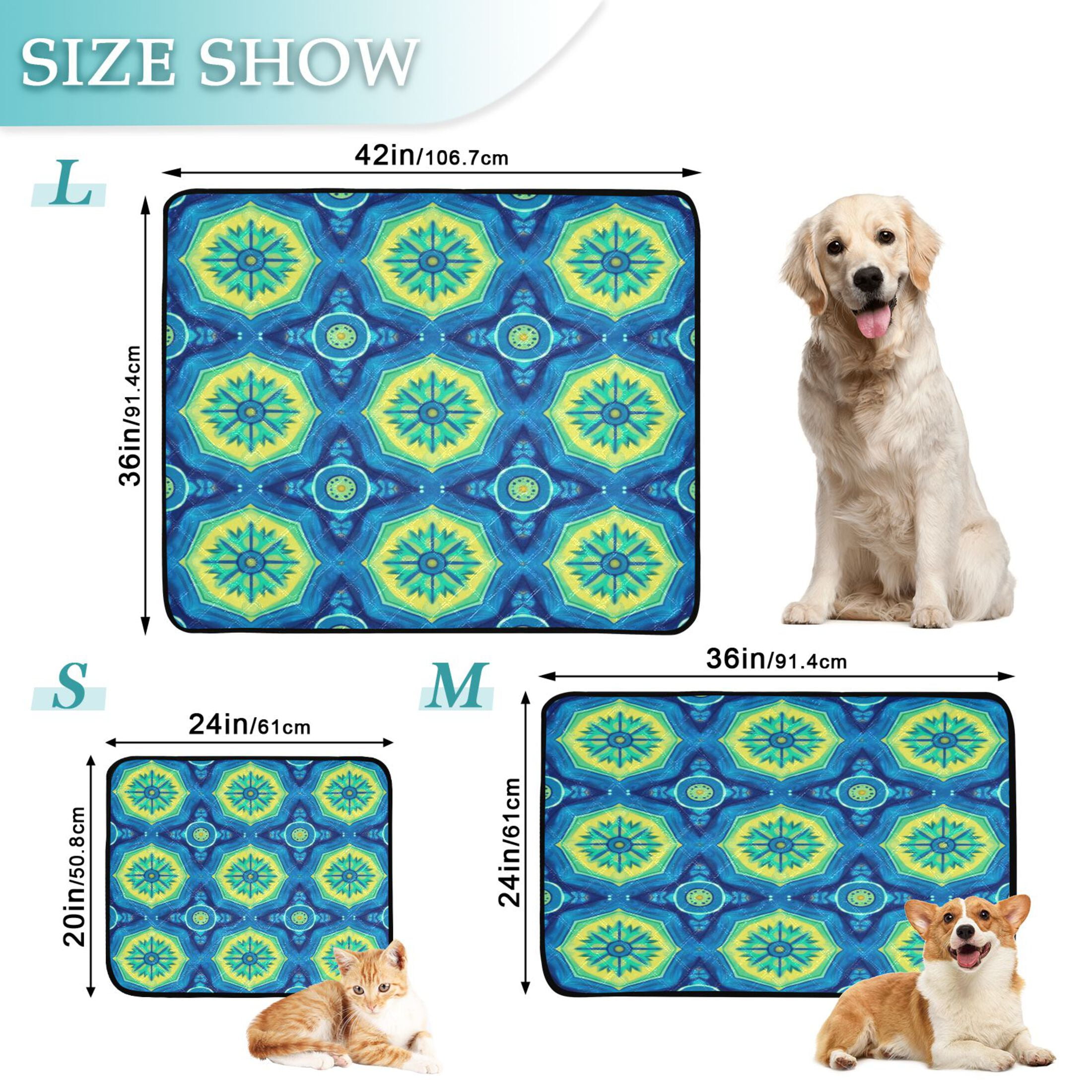 Qxltty Blue Tribal Style Pattern Cat litter Pads Pet Set of 3 Diaper Mats Center Anti-leakage Layer Absorbent Soft and Comfortable