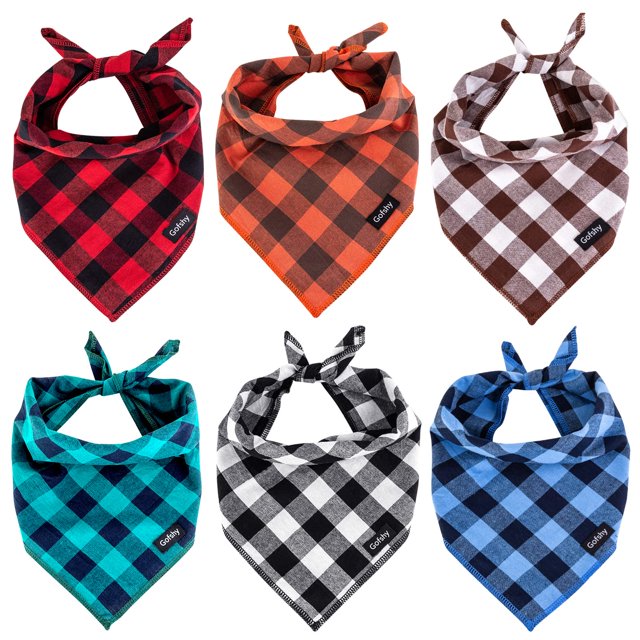 Bandanas para perros Gofshy, XL, 53 x 53 cm, paquete de 6 colores a cuadros