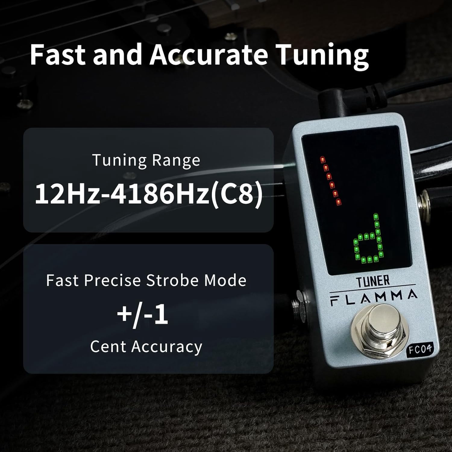 FLAMMA Tuner Pedal FC04 Chromatic Guitar Tuner Pedal, Tuning Pedal for High Precision 1 Cent with Pitch Indicator for Guitar and Bass, True Bypass…