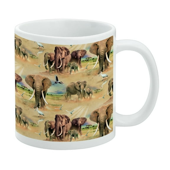 African Elephant Herd Pattern White Mug