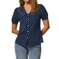 thumbnail image 1 of INSPIRAR CHIC Blusa Vintage para Mujeres con Lunares, Cuello Peter Pan, Mangas Cortas Abullonadas, Top Azul Oscuro S, 1 of 6