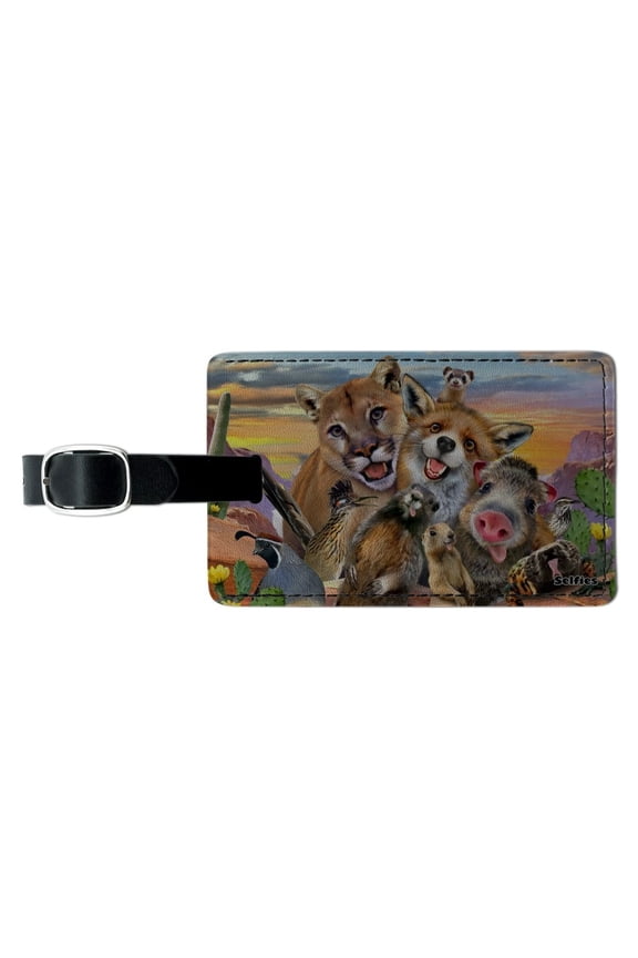 Southwestern Animals Selfie Cougar Fox Roadrunner Prairie Dog Rectangle Leather Luggage Card Suitcase Carry-On ID Tag