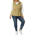 thumbnail image 2 of Agnes Orinda Women's Plus Size Sleeveless Anorak Cargo Coats Zip Button Drawstring Waist Vest Jackets 3X Khaki, 2 of 7