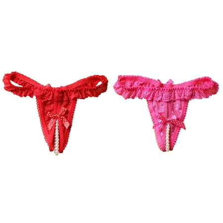 (2-Pack) 2025 New Womeny Panties Pearl Ladies Workout Underwear Ball Lace Thongs Plus Sizey Underwear Cotton Workout Underwear Plus Size Womens Underwear Womens Underwear Seamless Bikini