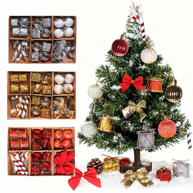 Caja de Regalo Navideña de Papel Kraft con Múltiples Bolsas, Bolas Navideñas, Lazos, Bastones de Caramelo y Decoración de Regalo.