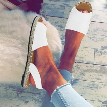 

Cathalem Sandals Color Mouth Flat Casual Fish Women Beach Retro Solid Women s sandals Womens Glitter Sandals Size 11 White 7.5