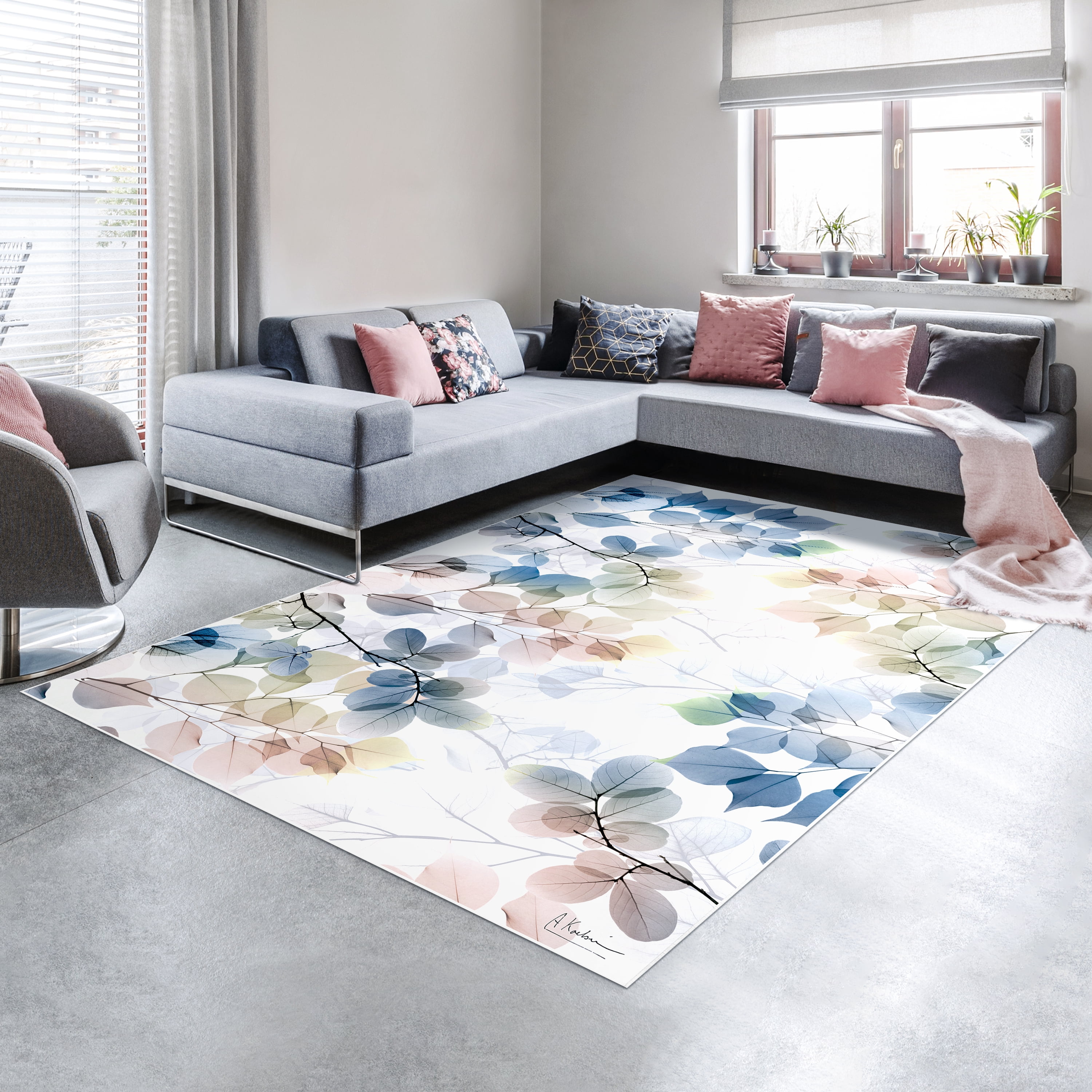 Ethereal Balance I Washable Flowers Art Area Rug size 8'x10', Power-loomed, Heavenly Softness with Non-Slipping Backing