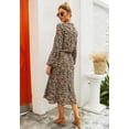 thumbnail image 4 of Vestido midi de leopardo para mujer, elegante vestido de manga larga con cintura alta, botones en la parte delantera, cinturón con cordón y forro tipo A, 4 of 5