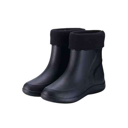 

Zodanni Mens Casual Garden Shoes Kitchen Non-Slip Round Toe Rain Boots Lightweight Comfort Slip On Work Shoe Black (Men with Plush Lining) 10