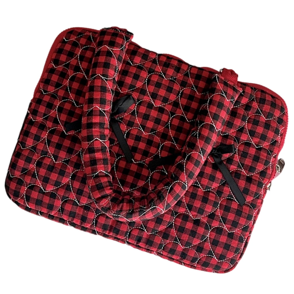 Computer Case Cloth Laptop Bag with Bows Design For Pad Tablets Travel Storage Case Checkered Shoulder Bag