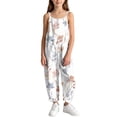 thumbnail image 4 of dazeni Girls Sleeveless Jumpsuits Fashion Tie Dye Romper Wide Leg Pants Casual Summer Boho Spaghetti Straps Overalls with Big Pockets White 13-14 Years, 4 of 9