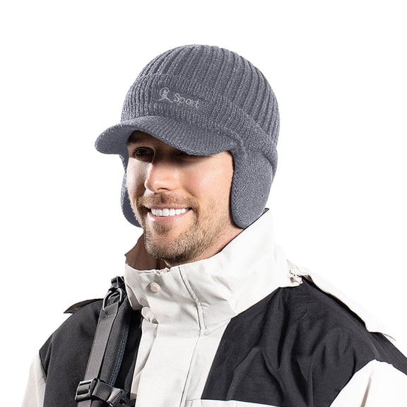 HJYCHN Winter Hats for Women Men's Knit Hat with Ear Covers Thickened Thermal Cap for Cold Weather Outdoor Activities Baseball Hat Grey One Size