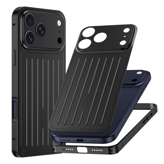 For iPhone 17 Pro Max Phone Case,2-in-1 Metal Back Bumper,Ultra Slim Shockproof Anti-fall Drop Protection,Anti-Scratch Lightweight Non-slip Durable Rugged Thin Fit Phone Case Cover,Black
