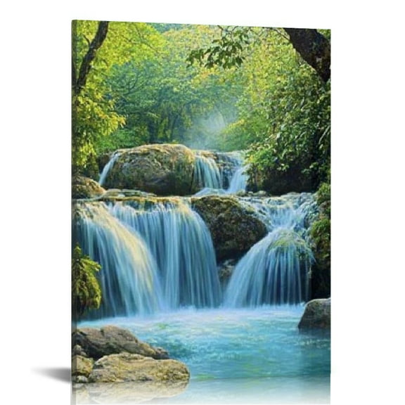 Creowell Waterfall Forest Rocks Canvas Art Print Home Decor 12x16 12x16in
