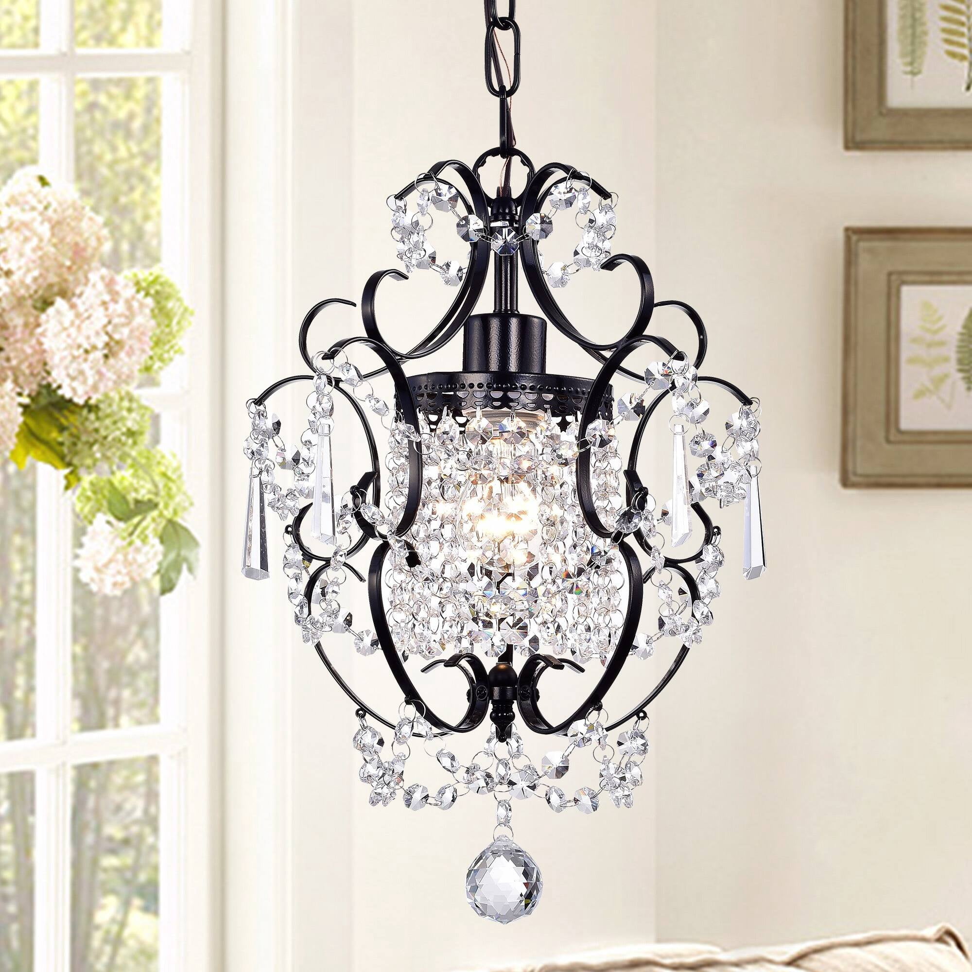HomeRoots Lighting Ava 1-light Black 11-inch Crystal Chandelier