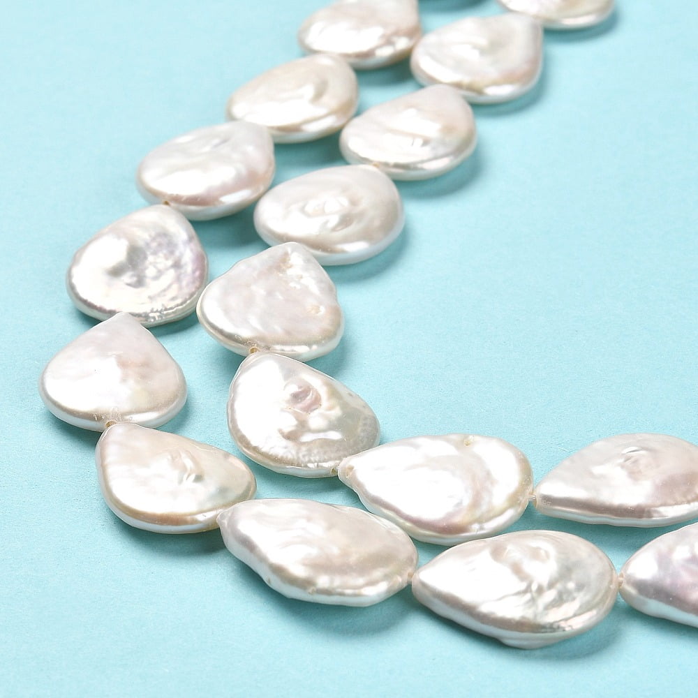 Natural Baroque Pearl Keshi Pearl Beads Strands Cultured Freshwater Pearl Teardrop Grade 7A+ Snow 17~18x14~14.5x4~4.5mm Hole: 0.8mm about 21pcs/strand 14.96''~15.16''(38~38.5cm)