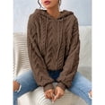 thumbnail image 4 of Suéter Holgado de Franela con Capucha para Mujer, Larga y Cálido para Invierno Marrón M, 4 of 8