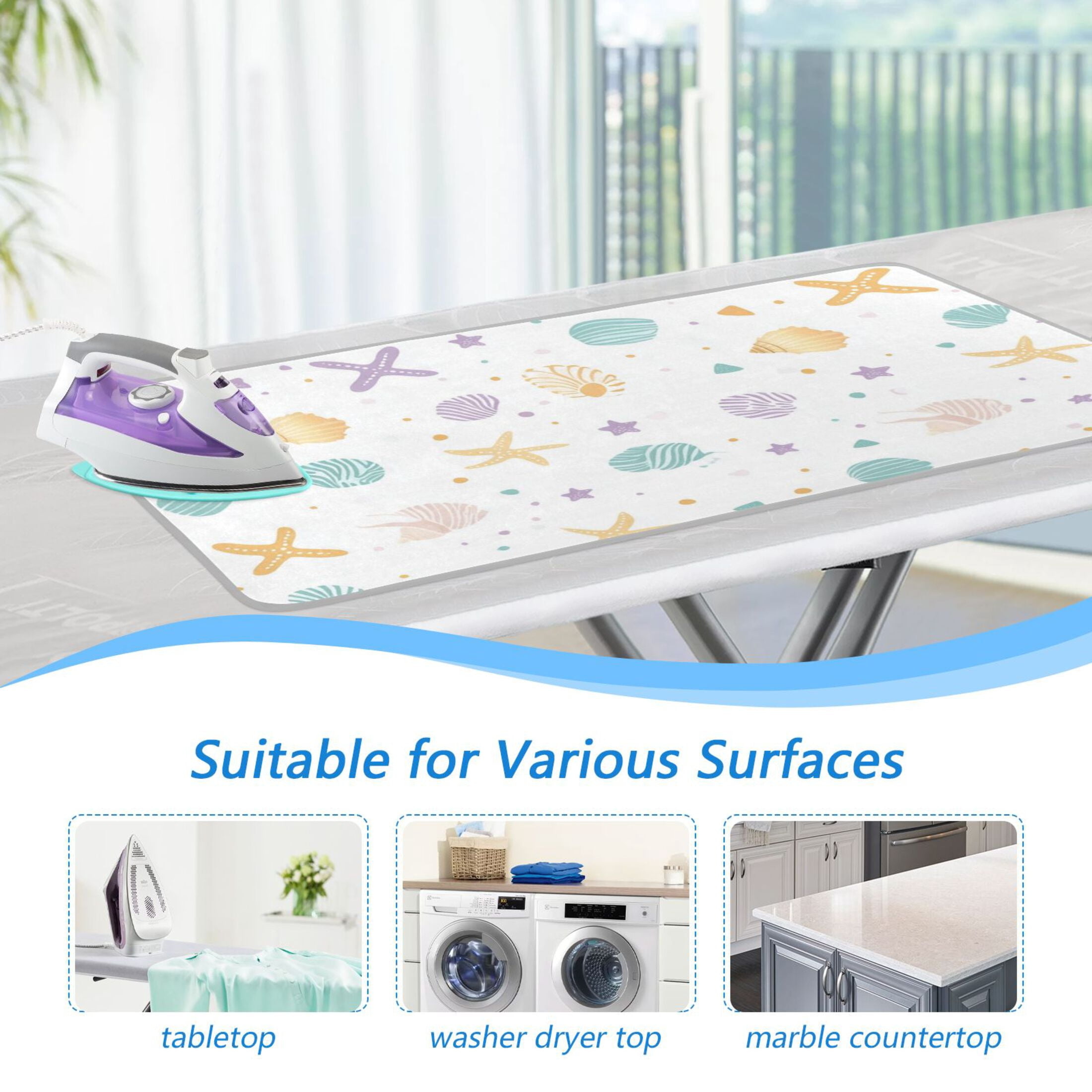 Colorful Stars Shells and Dots Ironing Mat Blanket Portable Travel Ironing Pad Heat Resistant Pad 47.2" x 27.6”