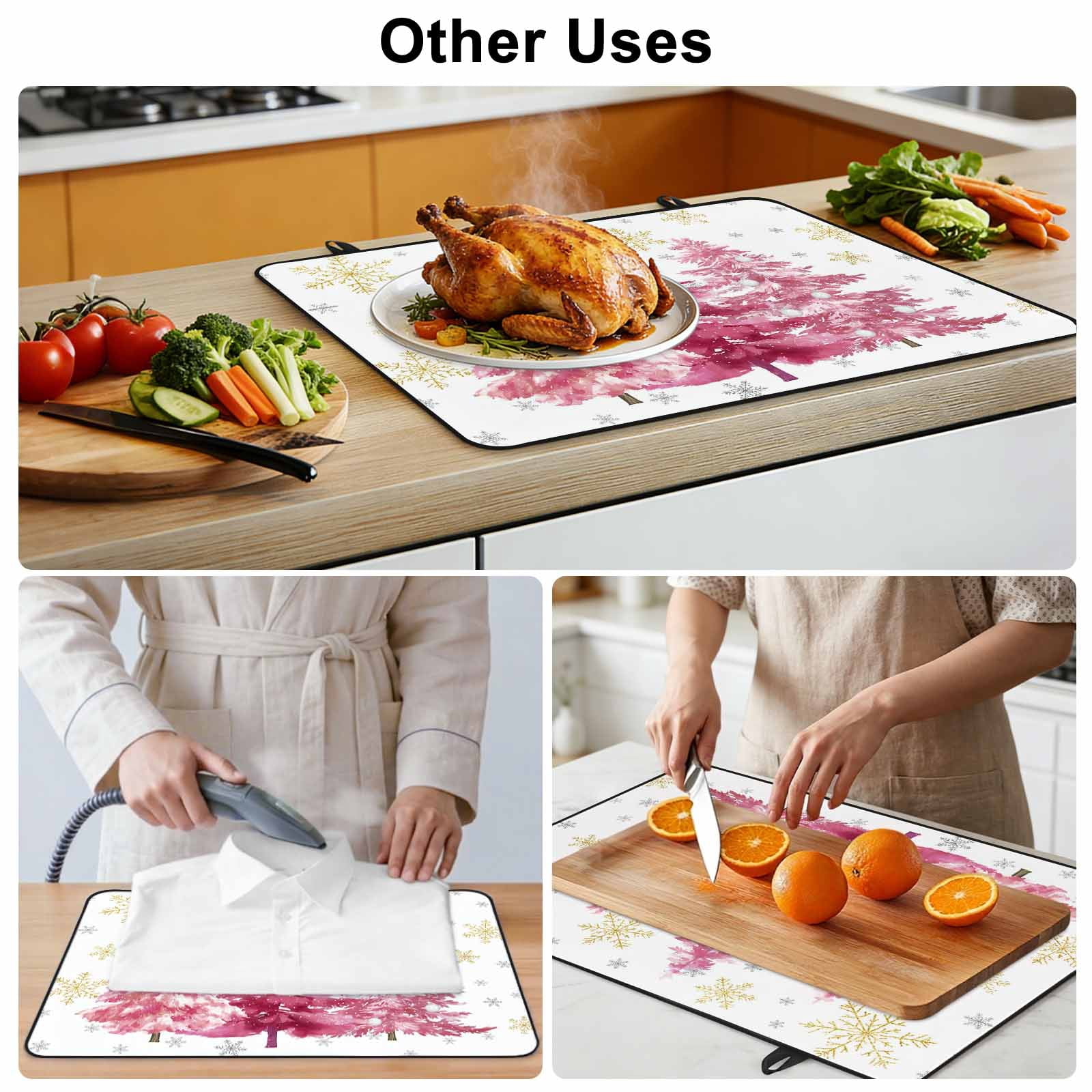 Pink Trees Christmas Stove Top Cover for Electric Stove, Heat-proof & Non Slip Glass Top Stove Cover Protector, Xmas Tree Snowflake Winter Kitchen Flat Cooktop Rubber Mat 24x21 Inches