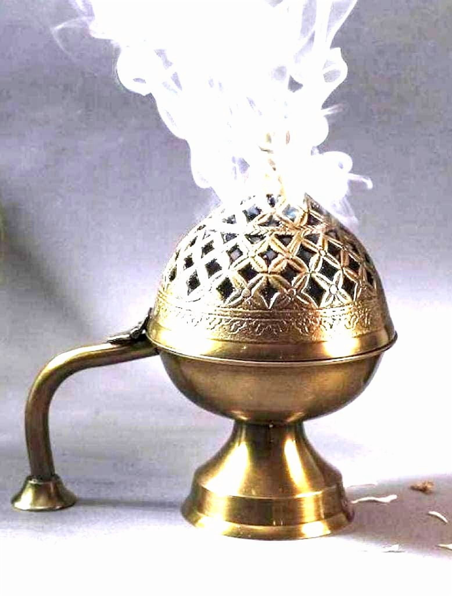 RATAN ENTERPRISES Brass Dhuna Dhoop Dani Incense Burner Holder with Handle, Home Purifying for Home, Offices & Temples.